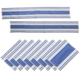 Artisan Place Mats Set of 8 And 2 Matching Table Runners - Mexican Restaurant Style Set - Ethnic Denim Blue & White Rustic Cotton Fringe