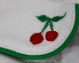 Small Cherries Top - Casual Cute 1980s T-Shirt White Jersey Knit Preppy Polo Shirt - Red & Green Cherry Novelty Embroidery - Bust 33.5