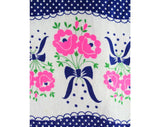 Size XXL 60s Flannel Nightie - Long Sleeve Nightgown - Blue Polka Dot - Pink Floral Border Print - Mint Condition - Size 26 - Bust 55