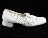 Never Worn Size 6 M 1960s Shoes - White Polka Dot Perforated Pumps - Deco 20s Inspired Style - Dotted Leather - Mod 60s Deadstock - 6M