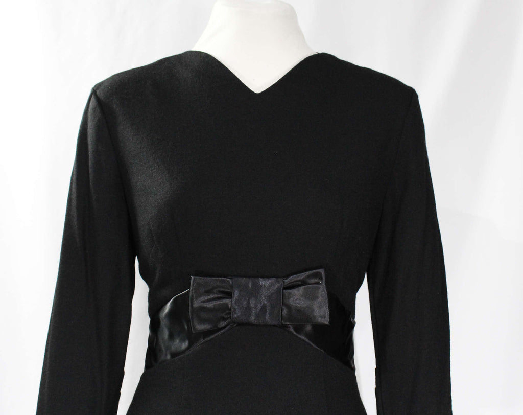 Size 6 Black 1960s Dress - Audrey Style Wool Jersey Knit Wiggle Dress Vintage Vixen Clothing Size 6 Black 1960s Dress - Audrey Style Wool Jersey Knit Wiggle Dress Vintage Vixen Clothing