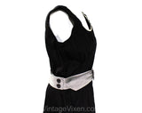 Size 8 1950s Sun Dress - Black Cotton Sleeveless Fit & Flare Peasant Frock - Button Accents - Gray Ivory Trim - Monochrome Pin Up - Waist 27