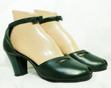 Size 8 1940s Green Shoes - 40s Peep Toe Heel with Sexy Ankle Strap - Emerald Hunter Forest - 8A Narrow Width Swing Era Pumps - NOS Deadstock