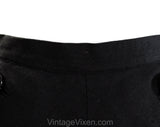 XS 1940s 50s Black Full Skirt - Flared Linen Look Rayon with Sailor Style Button Pockets - Terrific 1950s Swing Style - Size 0 - Waist 23