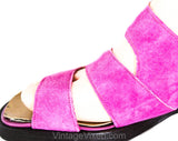 Size 6 Purple Sandals - 1960s Orchid Suede Summer Shoes - 60s Open Toe Mod Pumps - Zig Zag Stripe Design - NOS NWT NIB Vogue Deadstock - 6M