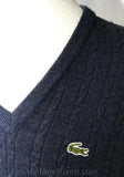 Vintage Izod Lacoste Men's Charcoal Sweater - Size Large Mens Dark Gray V Neck Pullover - Preppy 1960s Alligator Crocodile Logo - 38264-1