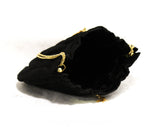 1950s Black Satin Purse - Elegant Evening Bag with Metal Tassels - 50s Formal Handbag with Glam Jewelry Inspired Chain Strap - Hinged Top