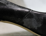As Is Size 7 Shoes - Sexy 1980s Black Asymmetric Peep Toe Heels - Cutout Leather Stripes - 3 Inch Date Night Heels - Unworn 80s Deadstock