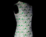 Size 6 Green Brocade Evening Dress - Sleeveless 1960s Pistachio Mint & Metallic Gold Satin - 60s Formal Gown - Dynasty Hong Kong - Bust 33.5