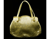 50s Evening Handbag - Gold Floral Metallic Brocade 1950s Marilyn Formal Bag - Scrollwork Leafy Motif - 2 Handles - Satin Lining & Coin Purse
