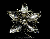 Bold Silver Flower Brooch - 1960s Five Petal Floral Pin - Aurora Borealis Rhinestones - Silvertone Metal - 60s Mid Century Classic - 50618