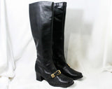 Sexy 60s Black Boots - Size 6 - Black Leather - Made in Italy - 1960s - Big Brass Buckle - Chic Street Style - Unworn - Deadstock - 43199-1