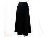 Size 12 Black Pants - Designer Karl Lagerfeld 1990s Wide Leg Large 1940s Style Gaucho Trousers - Scalloped Hip Seam Pockets - Waist 30.5