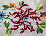 Asian Bird Evening Purse - 60s 70s Formal Handbag - Beautiful Embroidery - Fine White Satin Bag with Shoulder Strap - Blue Pink Orange
