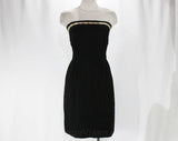 Size 8 Strapless Black Dress - 1950s Silk Chiffon & Crepe Cocktail with Gingham Ribbon Neckline - 50s Small Fitted Audrey LBD - Bust 35