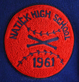 Men's Large Letter Jacket - ca. 1961 Baseball Sports Jacket by 'League Master' - 1960s Athletics Natick High School - Red & Blue - Chest 44