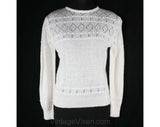 Size 8 White Sweater - Pretty Pointelle 80s Knit Top with Beribboned Detail - 1980s Valley Girl - Winter - Spring - Bust 36.5 - 39211-1