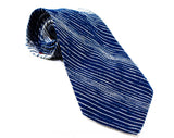 1970s Red Dot Tie - Men's Wide Necktie - Big Bold Cobalt Blue Brocade 60s 70s Mens Cravat - 4 Inches Wide - White Diagonal Stripes