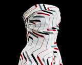 XS 1940s Deco Sun Dress - Size 2 Strapless Summer Full Skirted Frock - Geometric Striped Red, Navy Blue & Gray on White Cotton - Bust 31.5