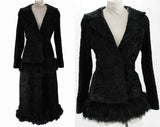 Size 6 1930s Fur Coat - Rare 30s Black Sheared Lamb Winter Overcoat with Zip-Away Hem - Feather Trim Jacket & Convertible Length - Bust 34
