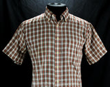 Men's Large 50s Plaid Shirt - 1950s Mens Oxford Style Casual Shirt - Red Green White Summer Tartan Cotton - Thin & Light - Chest 44 - 50191