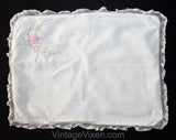 Cupid's Melody Pillowcase - 1920s Novelty Embroidery Pillow Case - 20s 30s Pink Fairy Baby with Blue Birds Fantasy Scene - White Cotton