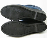 Size 6 Apres Ski Boots - Shimmery Sapphire Blue Canvas - Faux Fur Lining - Wedge Sole - Ankle Tie - Fall - Winter - 80s Deadstock - 43222-2