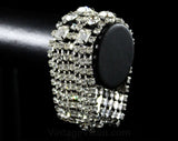 Glam 50s Bracelet - 1950s Clear Rhinestone Formal Evening - Glamorous Movie Star Style Jewelry - 50s Rhinestones Flexible Silvertone Metal