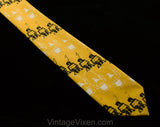 1960s Goldenrod Tie - Antique Train Lanterns Men's 60s Novelty Print Necktie - Yellow White Black Outdoor Victorian Lamp Lights - Late 60's