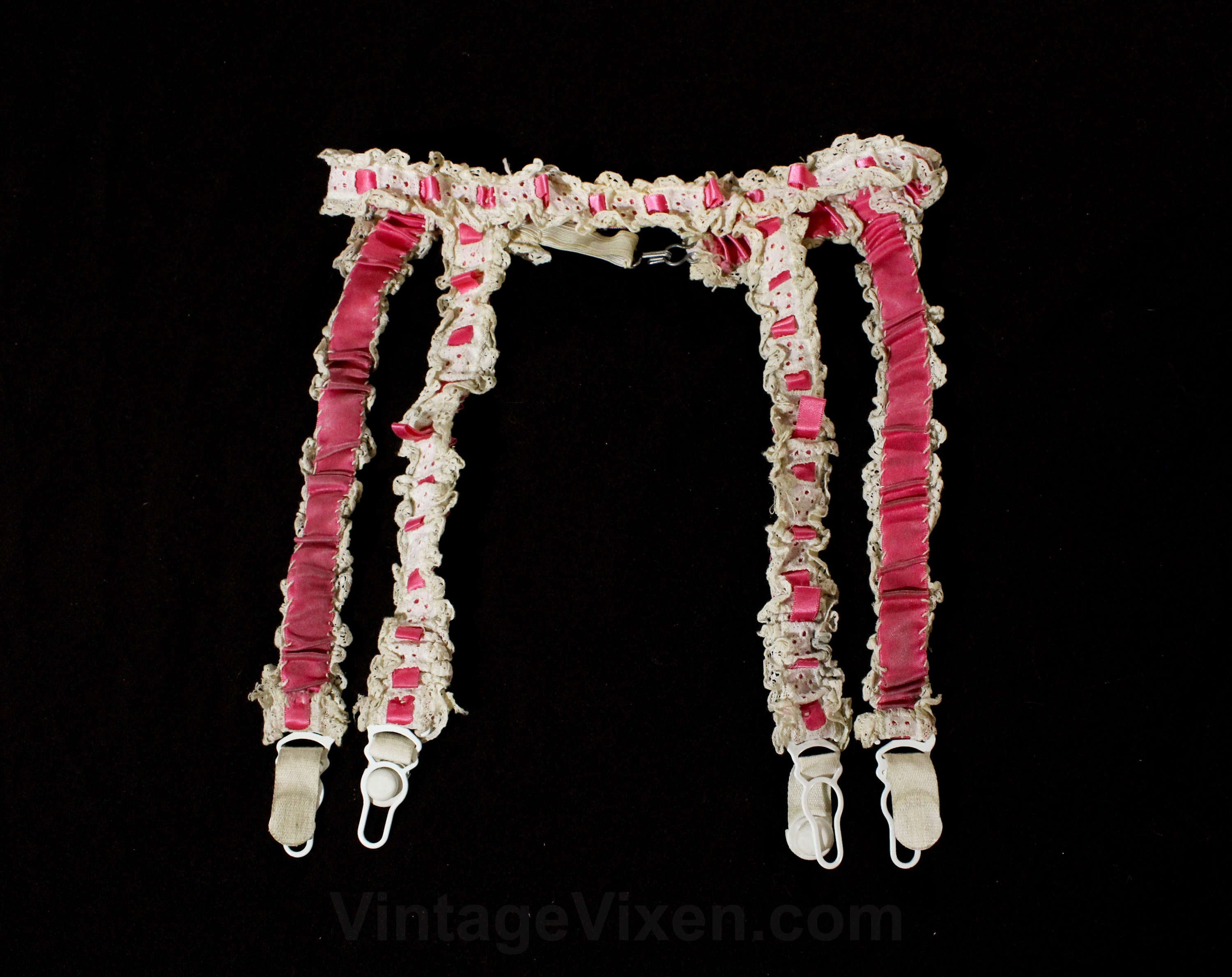 1960s Pink Garter Belt with White Eyelet Lace - Burlesque Showgirl - 6 Vintage Vixen Clothing 1960s Pink Garter Belt with White Eyelet Lace - Burlesque Showgirl - 6 Vintage Vixen Clothing