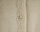 Size 6 Taupe Angora Cardigan Sweater with Pearly Beads - Button Front - 1950s Look Jumper with Pockets - 1980s Does 50s Retro - Bust 36