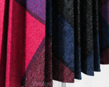 Size 8 Plaid Skirt - 1980s Retro Magenta Pink Purple & Indigo Blue Faux Wool 80s - Full Pleated Flare - Fall Winter Jeweltones - Waist 27