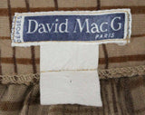 Size 6 Brown Plaid Skirt - Soft Paisley Print Jersey Knit - 1980s Paris Designer Label - Fall 1970s Preppie Style - David Mac G - Waist 25.5