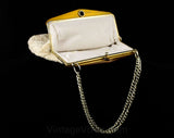 1960s White Bead-Dot Purse with Caramel Lucite Frame - 60s Candy Bead Faux Beaded Handbag - Classic Medium Size Tan Ecru Bag - Hong Kong