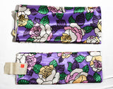 1960s Satin Fabric - 6 Yards x 43.5 Inches - 1960s Purple Pink Green Yardage - Mod Floral Big Flowers - Two Large Glossy Pieces 3 Yards Each