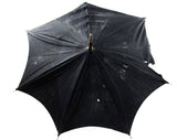Antique Doll's Umbrella - Late 1800s Victorian Miniature Parasol - Black Cotton & Metal Frame - Smooth Wooden Handle - As Is Holes and Tear