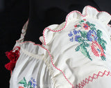 Large Designer Peasant Dress - Size 12 Bohemian Summer Frock with Cross Stitch Embroidery - 80s Does 30s Scarlet Red & White - Bust up to 42