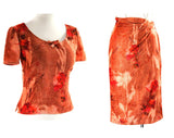 Size 2 Designer Dress Set - Emanuel Ungaro Paris - Fawn Fuchsia & Burnt Orange Floral Velvet - Spring Summer 1990s - Short Sleeve - Bust 33