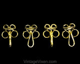 Asian Style Frog Closures Scatter Pin Set - 1950s 60s Functional Metal Hook and Eye Pairs - 4 Piece Gold Brooches - Unique Garment Closures