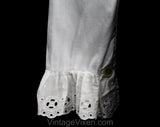 Size 12 1960s White Cotton Blouse with Frilly Eyelet Collar & Cuffs - Large Tailored 60s Summer Shirt with Antique Appeal - Bust 38.5