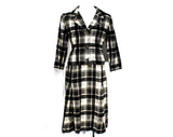 Size 6 1950s Gray Suit - Tartan Wool Tailored Jacket & Skirt - Black White Buffalo Plaid with Shell Buttons - Fall Winter Chic - Waist 26