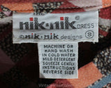 Size 8 Mod 1970s Dress - Modernist Designer Two-Piece Set by Nik-Nik - 70s High Collar Long Sleeve Top & Skirt - Orange Mauve Pink Blue