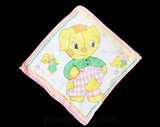 Children's Handkerchief Lot of 3 - 40s 50s Child's Novelty Print Cotton Hanky - Yellow & Pink Puppy Dogs - Tight Rope Circus Bunny - 49679