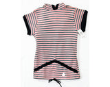 Small Striped Shirt with Hood - 1970s Short Sleeve Hooded Top - Navy Blue Red & White - Ladies 2 to 6 - Teen Girls 14 16 - NWT 70s Deadstock