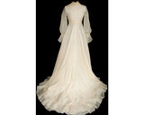 Size 4 Wedding Dress - Romantic 1970s Edwardian Style Bridal Gown with Poet Sleeves & Train - Storybook Elegance - Waist 24.5 - 32778-1