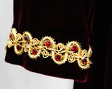 Size 4 Velvet Pant Suit - Gorgeous Burgundy Red 1960s Tunic & Flared Trouser - Metallic Gold Braid - Exotic Lavish Holiday Christmas Formal