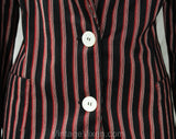 Size 12 Designer Blazer by Oscar de la Renta - 1990s Black & Red Striped Ringmaster Style Business Wear - Large Suit Jacket - Bust 39