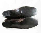 Size 7.5 Leather Loafers - Deadstock 1960s Brown Gladiator Style Shoes with Studded Fringe & Brass Panel - Mod 60s Pumps - 7 1/2 AA Narrow