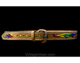 Tan Leather Belt with Artisan Rainbow Stitching - Size 10 to 14 Beautifully Made Leatherwork - Brown Red Yellow Green Blue - Western Cowgirl