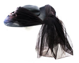 Dashing Black 1940s Hat with Asymmetric Silhouette - Fine Straw 40s Rare Millinery from I. Magnin - Post WWII Finery - Hollywood Provenance